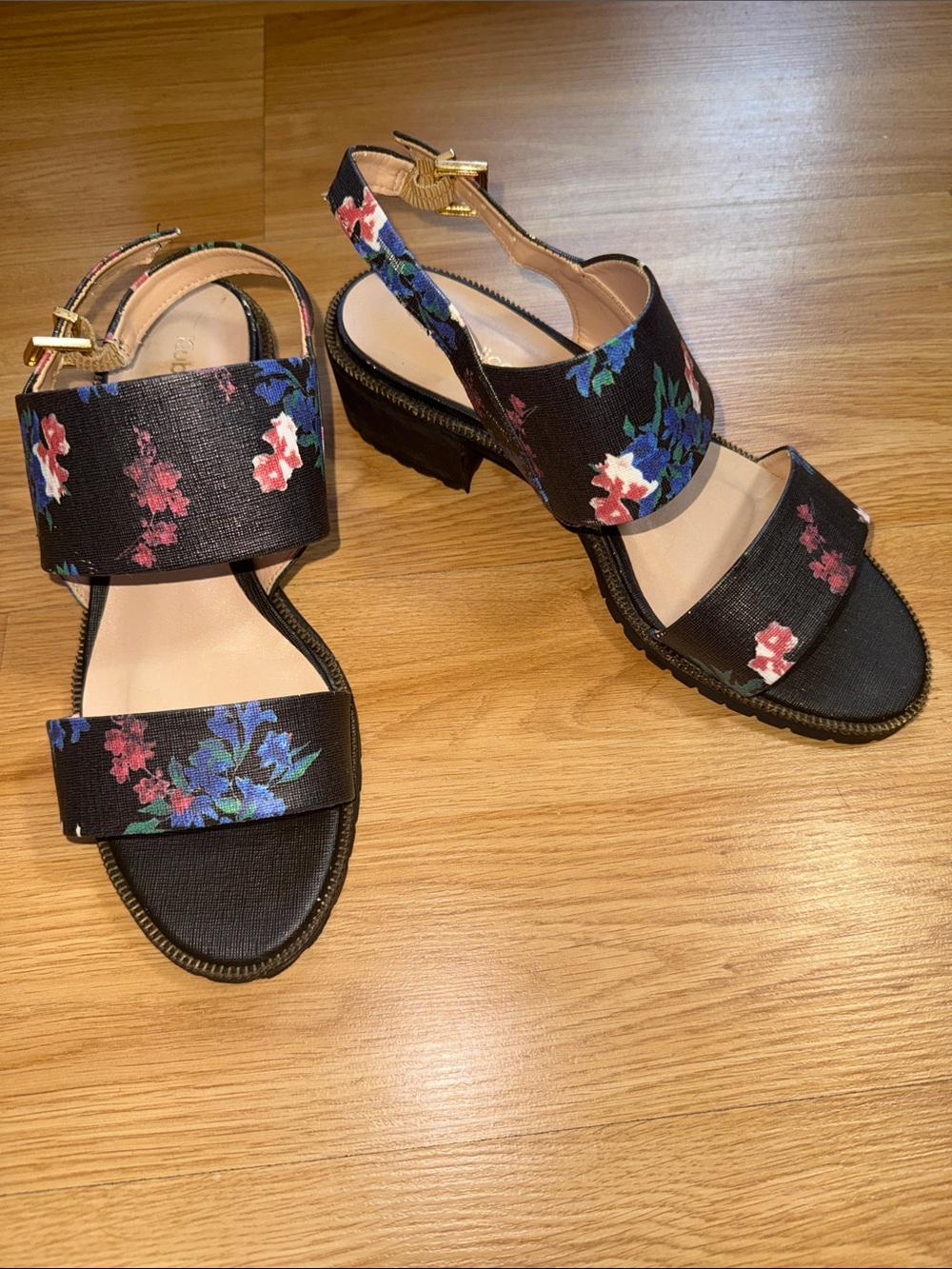 Klub Nico Anthropologie Black Floral Slingback Sandals Stacked Size 9